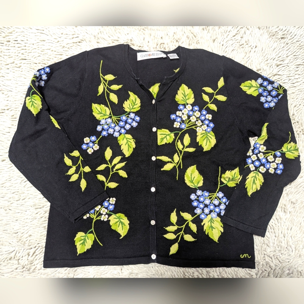 Claire Murray Black Floral Cardigan- Size Large